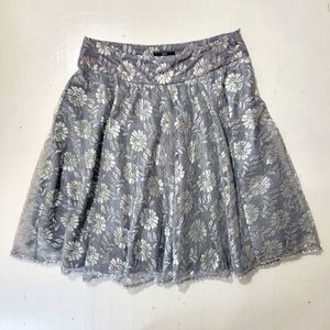 Mango Gray Floral Lace Midi Skirt